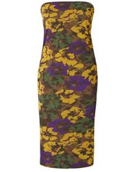 Saint Laurent - Floral Motif Strapless Mini Dress - Lyst