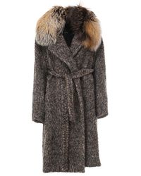 Max Mara Coat With Fur Collar - Grey