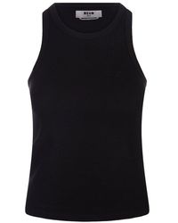MSGM - Logo Embroidered Sleeveless Ribbed Tank Top - Lyst