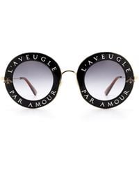 Gucci Slogan Printed Round Sunglasses - Black