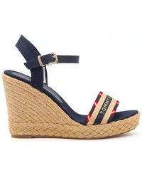Tommy Hilfiger Synthetic Logo Webbing High Heel Wedges in Blue Womens Shoes Heels Wedge sandals 