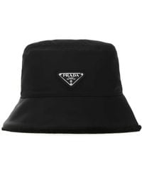 Prada Logo Plaque Bucket Hat - Black