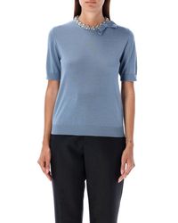Valentino - Embellished Fine-Knit Crewneck T-Shirt - Lyst