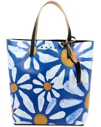 Marni Floral-printed Panelled Tote Bag - Blue