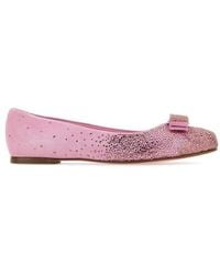 Ferragamo - Embellished Vara Bow Flat Shoes - Lyst