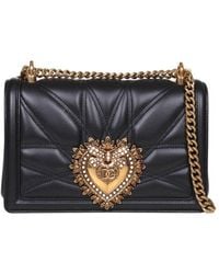 Dolce & Gabbana Medium Devotion Bag In Black Matelassé Nappa
