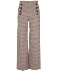 See By Chloé Checked High-rise Trousers - Natural