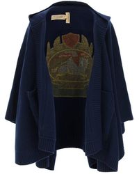 Burberry Cape With Emblem Inlay - Blue