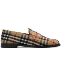 Burberry - Check-Pattern Round-Toe Loafers - Lyst