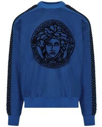 Versace Medusa Head Detailed Crewneck Sweatshirt - Blue