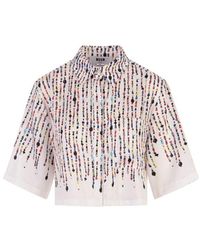 MSGM - Bead Printed Cropped Straight Hem Shirt - Lyst