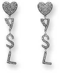 Saint Laurent Monogram Heart Embellished Earrings - Metallic