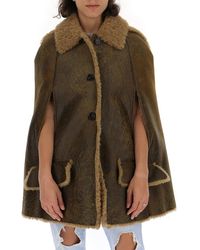 Miu Miu Hooded Arm Slit Cape - Brown