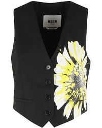MSGM - Floral-Printed V-Neck Waistcoat - Lyst