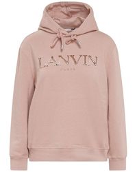 Lanvin - Metallic Logo-embroidered Drawstring Hoodie - Lyst