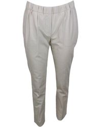 Brunello Cucinelli - Stretch Cotton Trousers With Elastic Waistband And Small Pleats On The Front - Lyst