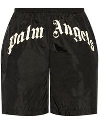 Palm Angels - Curved Logo Elastic Waist Swim Shorts - Lyst