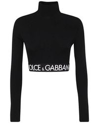 Dolce & Gabbana Branded High Neck Jersey Top - Black