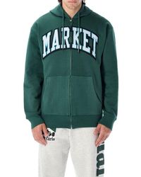 Market - Logo Embroidered Drawstring Zipped Hoodie - Lyst