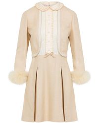 Valentino - Feather Detailed Long-Sleeved Mini Dress - Lyst