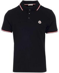 Moncler Piqué Polo Shirt With Tricolour Detail - Black