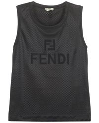 Womens Clothing Tops Sleeveless and tank tops Fendi Wool Logo-buckle Halerneck Top in Natural 
