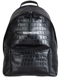 Balenciaga Croco Effect Leather Backpack - Black