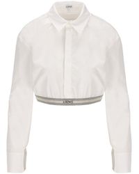 Loewe - Cropped Branded-hem Cotton Shirt - Lyst