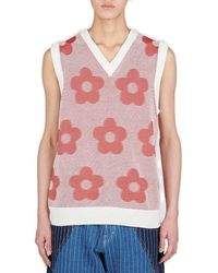 KENZO - Floral-embroidered V-neck Knitted Vest - Lyst