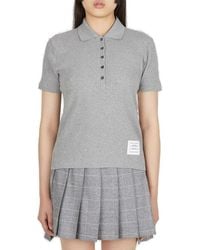 Thom Browne - Button Detailed Ribbed Polo Shirt - Lyst