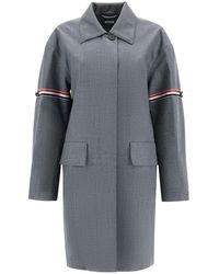 Thom Browne - Waterproof Technical Wool Coat With Rwb Stripes - Lyst