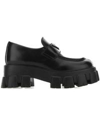 Prada - Monolith Logo-Plaque Patent-Leather Loafers - Lyst
