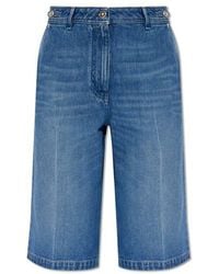 Versace - Denim Pleat-front Shorts, - Lyst