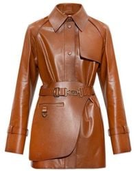 Fendi Belted Leather Trench Jacket - Brown
