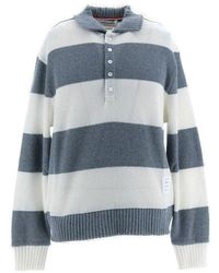 Thom Browne - Long Sleeved Striped Knitted Polo Shirt - Lyst