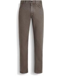 ZEGNA - Dark Taupe Stretch Cotton And Linen Roccia Jeans - Lyst