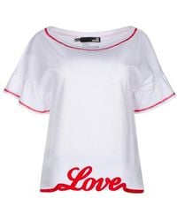 Love Moschino - Logo Embroidered Ruffled T-shirt - Lyst