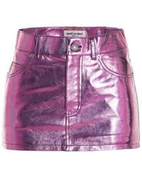 Saint Laurent Metallic Leather Mini Skirt in Purple - Lyst