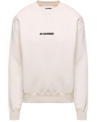 Jil Sander - Crewneck Logo Print Sweatshirt In Cotton - Lyst