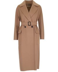 Max Mara Belted Longline Coat - Natural