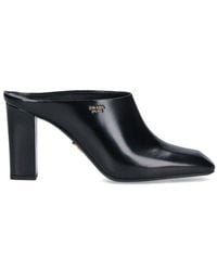 Prada - Logo Detailed Square Toe Slip-On Mules - Lyst
