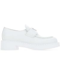 Prada White Leather Loafers Nd