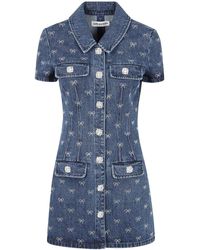 Self-Portrait - Denim Diamante Bow Collared Mini Dress - Lyst