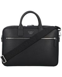 Emporio Armani - Regenerated-leather Business Bag With Eagle Pate - Lyst