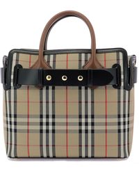 Burberry Vintage Check Triple Stud Belt Small Tote Bag - Natural