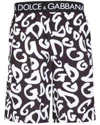 Dolce & Gabbana Swimsuit With All-over Graffiti Dg Logo. Ideal For A Super Cool Look Even For The Sea - Black