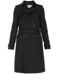 Saint Laurent Double-breasted Belted Trench Coat - Black