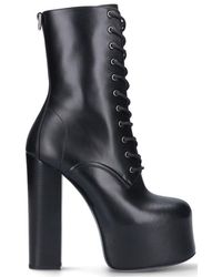 Saint Laurent Square Toe Lace-up Boots - Black