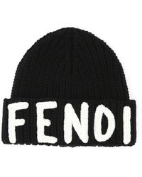 Fendi Logo Intarsia Knit Beanie - Black