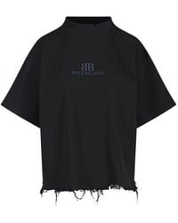 Balenciaga - Bb Embroidered Destroyed Cropped T-shirt - Lyst